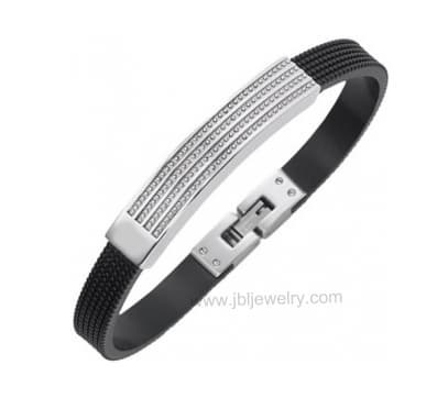 BR129 leather bracelet for men_ 316L stainless steel charm